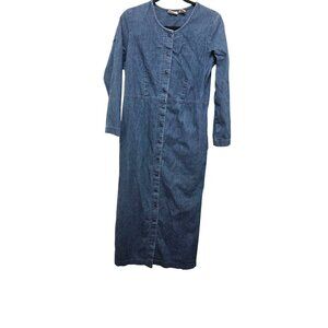 L.L Bean Women Denim Button-Down Maxi Dress Long Sleeves Size 6